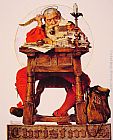 Norman Rockwell Christmas - Santa Reading Mail painting